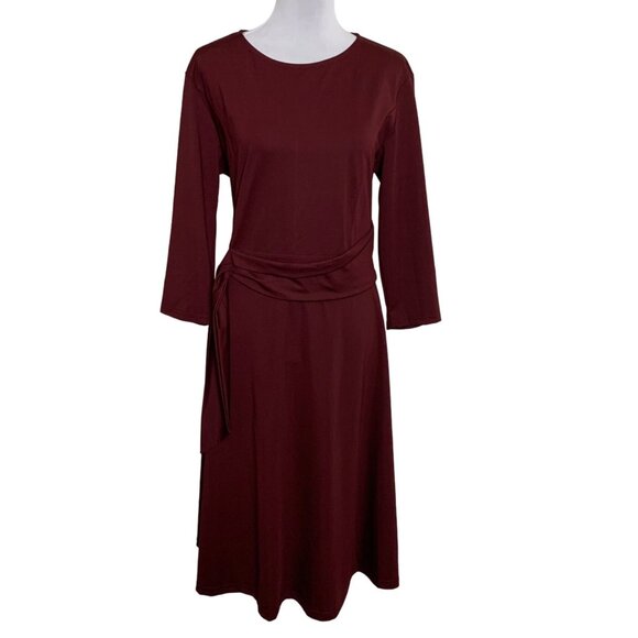 Fentar Empire Waist Drape Tie Dress Plus Sz 2XL Maroon Midi Flattering 3/4 Sleev - Picture 1 of 14
